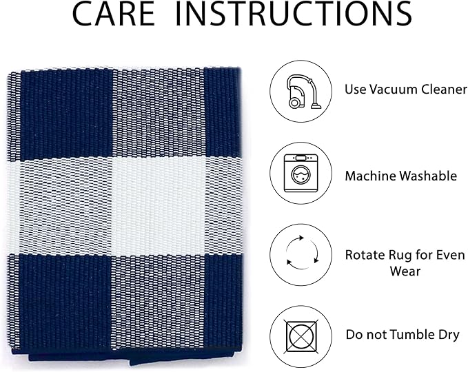 IOHOUZE Buffalo Plaid Checkered Rug 27.5" X 43" Front Door Mats, Washable Area Rugs for Front Porch Decor, Spring Summer Welcome Mats Outdoor, Navy White Rug for Farmhouse/Entryway/Home Entrance