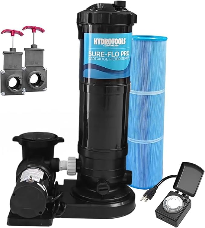 SWIMLINE HYDROTOOLS Pool Cartridge Filter Pump System For Above Ground & Inground Pool | 120 SQ FT Cleaner| VARIABLE DUAL 2-SPEED 1 HP 5280 GPH | Pools Up To 33500 Gallon | Silver Ion Element & Timer