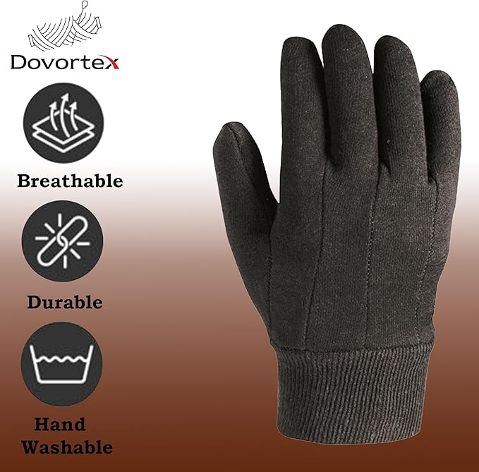 Brown Jersey Gloves – Large, US Clute Pattern with Knit Wrist Cuff, Jersey Gloves for Men (2 Pairs and 12 Pairs)