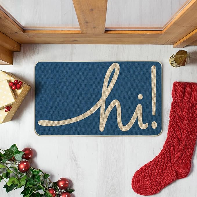 Artoid Mode Blue Hi Winter Doormat, Home Decor Low-Profile Switch Rug Welcome Door Mat Floor Mat for Front Door Indoor Outdoor 17x29 Inch