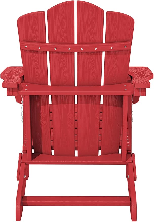 KINGYES Folding Adirondack Chair, HDPE All-Weather Patio Chairs, Wooden Textured Lawn Chair for Poolside, Backyard, Deck, Fire Pit, Light Red