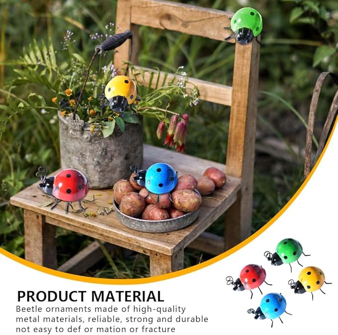 OBTANIM 4 Pack Colorful Cute Metal Ladybugs Garden Wall Art Decorative Yard Decorations Outdoor Lawn Wall Sculptures