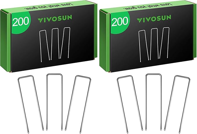 VIVOSUN 6-Inch 400-Pack Garden Stakes, 11-Gauge Galvanized Steel U-Shaped Staples for Landscape Fabric, Ground Cover, Soaker Hose, Irrigation Tubing, and Fence Securing