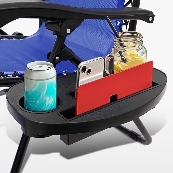 Zero Gravity Chairs, Portable Folding Reclining Lounge Chairs with Adjustable Pillow and Cup Holder Trays for Outdoor, Patio, Beach, Camping, Garden, Poolside, Set of 2 Royal Blue