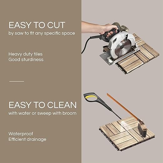 30 Pcs Deck Tiles, Patio Flooring - Outdoor Waterproof Acacia Wood Tiles for All Weather Use - Balcony, Backyard, Indoor & Outdoor (White Crossed Pattern, 30 Square Ft)
