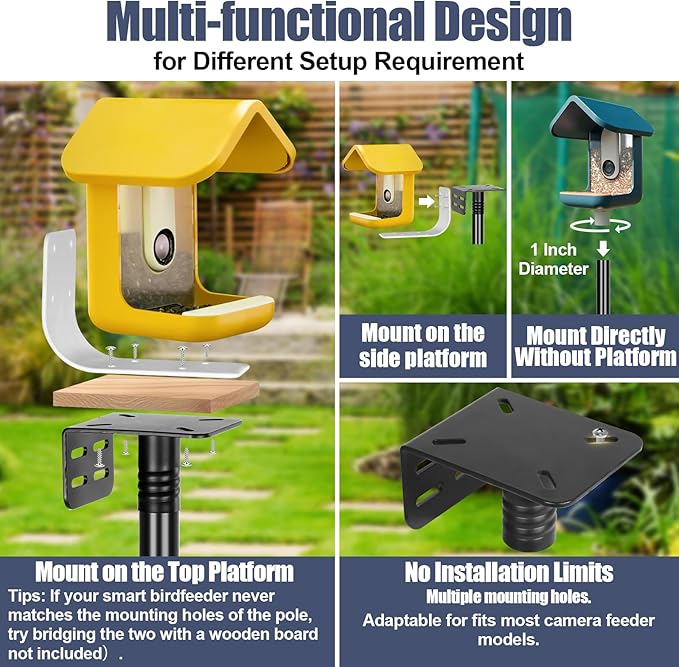 Gtongoko Squirrel Proof Smart Bird Feeder Pole for Outdoors 107 Inch 1 Inch Diameter Bluebird House Pole with 2 Platform and 8 Hooks for Bird Feeder with Camera Adjustable Heavy Duty Mounting Pole