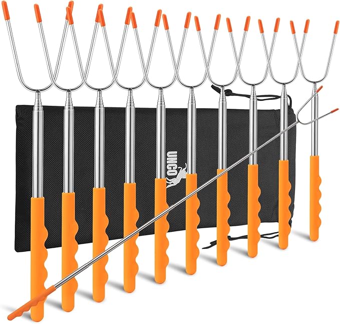 UNCO Marshmallow Roasting Sticks - 10 Pack, 45" Extendable Stainless Steel Campfire & Fire Pit Sticks for Marshmallows & Hot Dogs