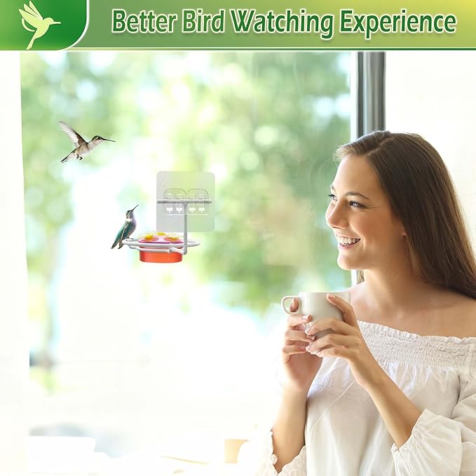 Window Hummingbird Feeders for Outdoors: 2 Pack Hummingbird Feeders for Windows, Easy to Clean and and Refil Nectar - Plastic Humming Bird Feeder with Metal Base & 6 Feeding Ports, Gifts for Mom Dad