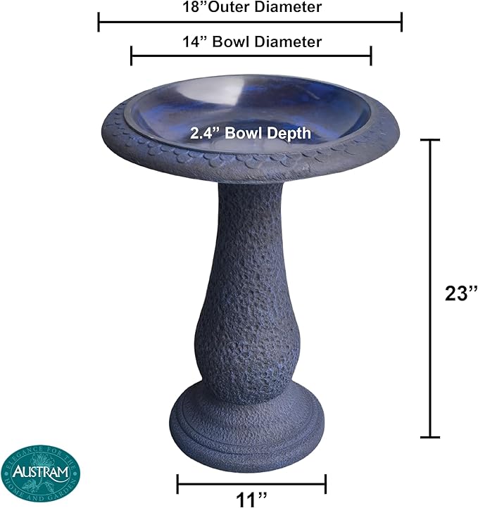Pedestal Birdbath with Solar Fountain, Resin Stone Composite Outdoor Garden Decor, Standing Bird Bath for Outside Patio Yard, 23-Inch Tall, Garden Fountain, Resin Bird Baths, Hummingbird Bowl