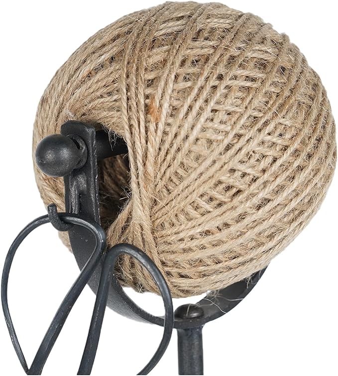 SOFFEE DESIGN Cast Iron Jute Twine Spool with Scissors Holder Set Vintage Style for Garden Farmhouse Kitchen, Natural Jute Twine String & Rope Rack & Scissors, Bird Decorative