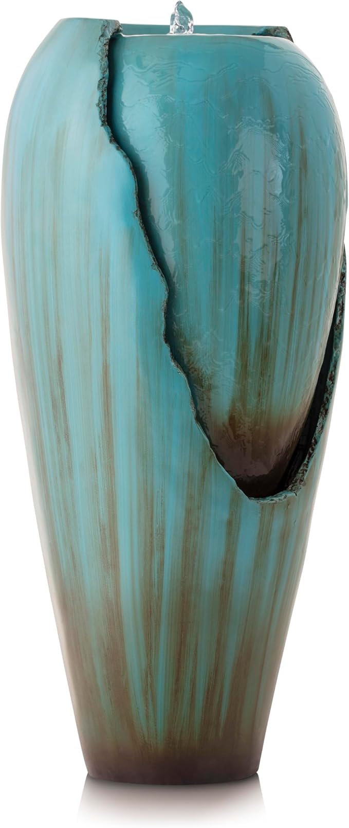 Alpine Corporation 33" Tall Outdoor Antique Jar Water Fountain, Vintage Cascading Design with LED Lights, Garden, Patio & Yard Decor, Turquoise