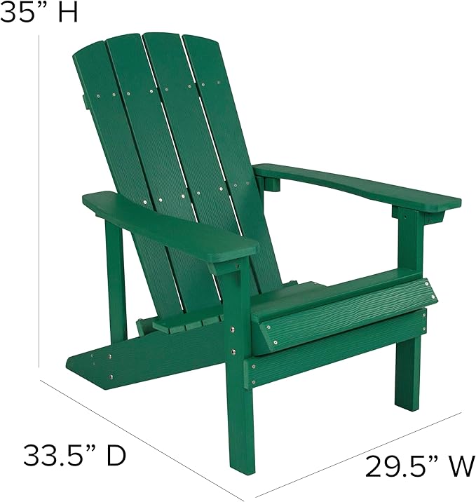 Flash Furniture Charlestown Poly Resin Adirondack Chair - Green - All Weather - Indoor/Outdoor - Set of 4