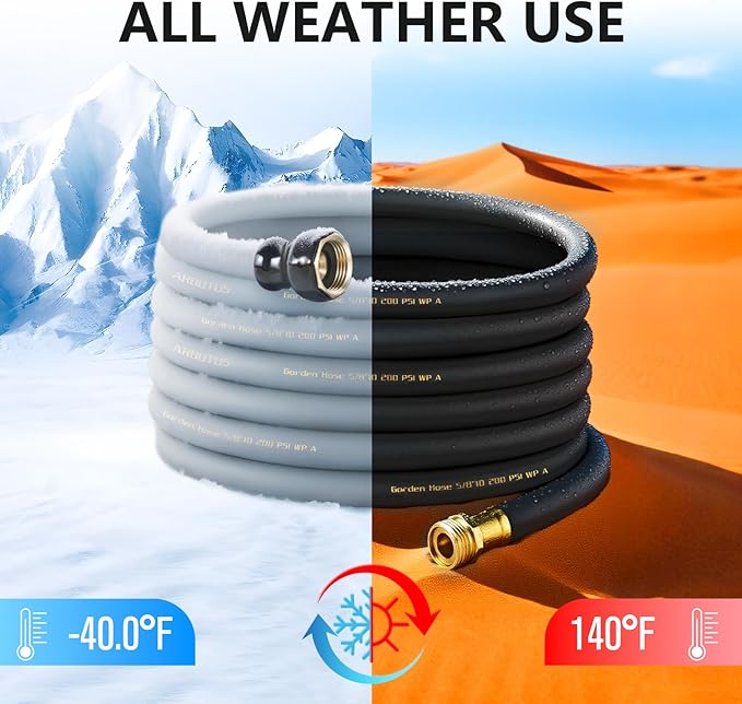 Garden Hose 5/8" x 25ft Brass Rubber Heavy Duty Water Hose 600 PSI Burst Pressure, Durable Flexible Hose for Yard, Car Wash, Pets Black