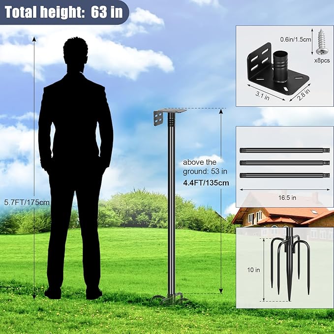 Gtongoko Smart Bird Feeder Pole 1-Inch Dia 63 Inch Bluebird House Pole for Outdoors Weather Station Heavy Duty Metal Mounting Kit Adjustable Bird Feeder Stand Black