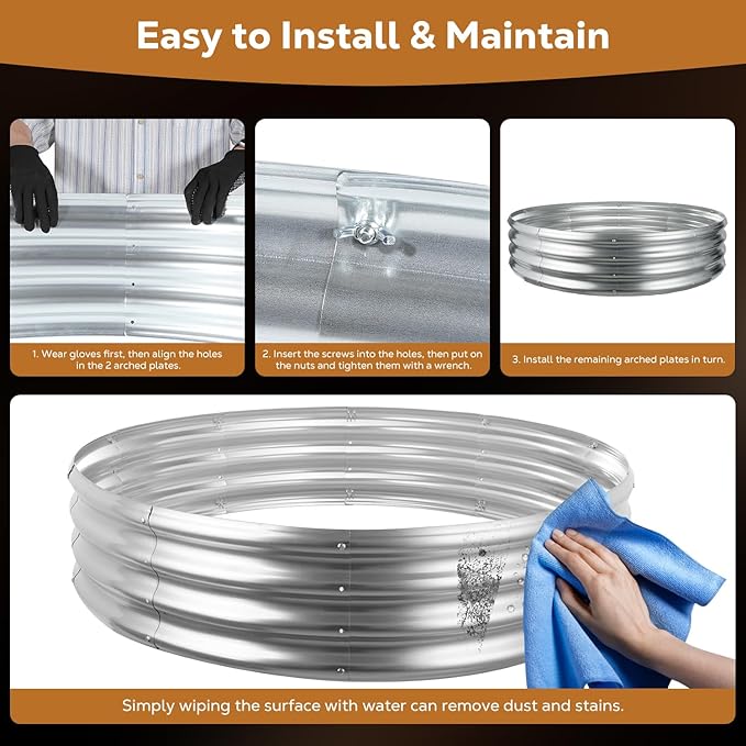 48 Inch Round Galvanized Fire Pit Ring, Silver Round Galvanized Fire Ring, 4 Feet Diameter Fire Pit, Outdoor Pits for Backyard, Camping, Bonfire