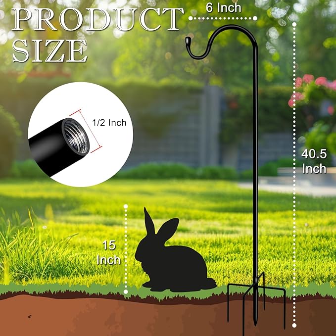 Shepherds Hooks for Outdoor 42 Inch Garden Bird Feeder Pole with 5 Prongs Base Adjustable for Hanging Flower Basket Plant Pot Solar Lantern Light Wind Chime Hanger for Wedding Decor 1 Pack