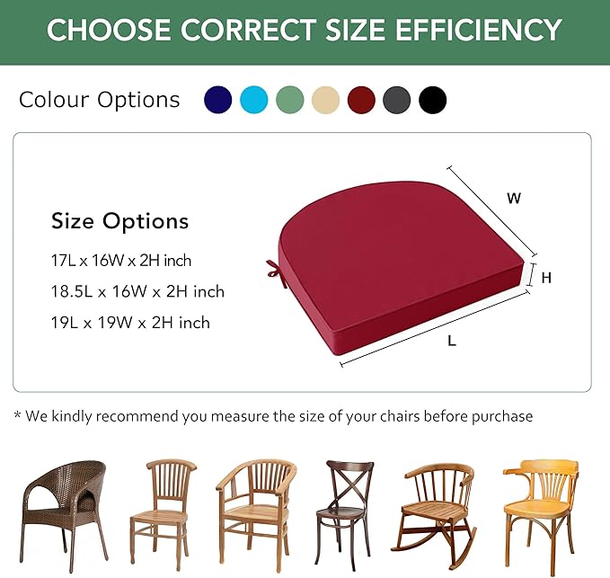 Outdoor Chair Cushions Set of 4: Waterproof & Fade Resistant Patio Furniture Cushions - 19 x 19 x 2 Inch Non Slip Round Corner Seat Cushion Pads with Removable Cover for Garden Yard Lawn, Burgundy