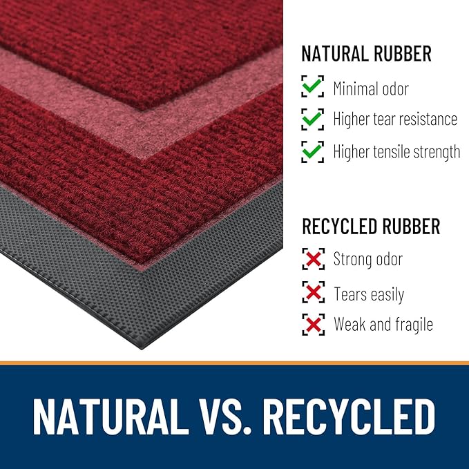 OLANLY Half Circle Door Mat Indoor Outdoor Entrance Welcome, Waterproof All-Season, All-Weather Doormat, Sturdy Natural Rubber, Low Profile, Easy Clean Patio Porch Entryway Mat, 59x34, Win Red