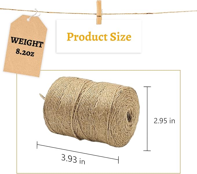 Twine String 600 Feet Long, Jute Rope for Crafts, Hemp Twine Wrapping, Packing Gardening, Crochet Knitting Macrame Decor, 2 mm, 182 m