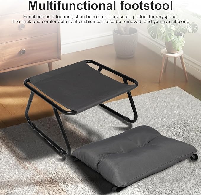Patio Rocking Chair with Ottoman Outdoor & Indoor, Rocking Chairs Padded with Foot Rest, 330lbs Capacity, Metal Outdoor Rocker for Garden, Deck, Living Room, Bedroom, Balcony (Gray)