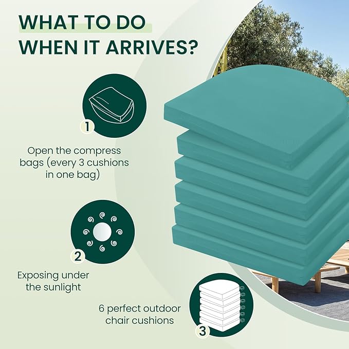 HARBOREST Outdoor Chair Cushions Set of 6, Water Resistant Patio Chair Cushions with Ties, Outdoor Seat Cushions for Patio Furniture, 17"x16"x2", Teal