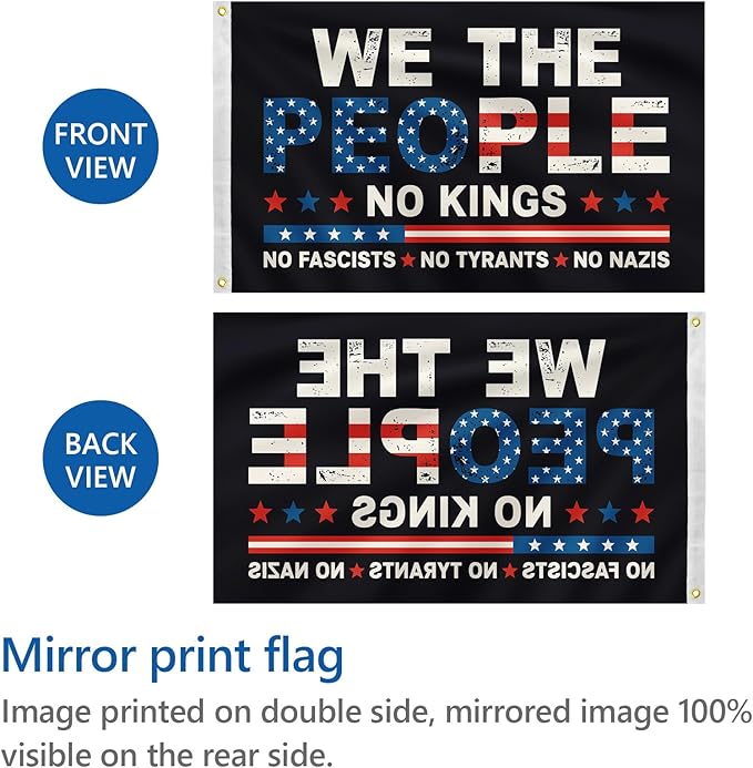 No King No Tyrants Anti Fascist Flag 3x5 FT, We The People Protest Banner for Indoor Outdoor(slogan)