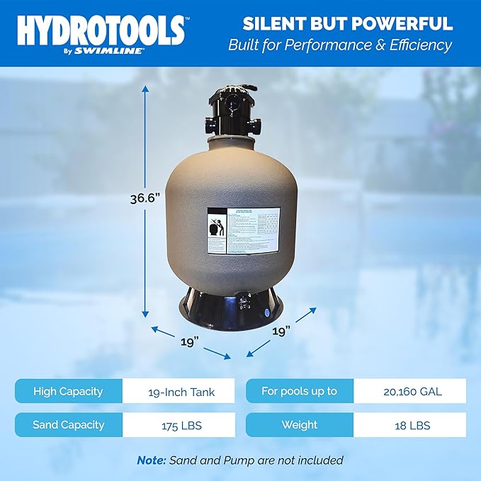 Swimline HYDROTOOLS BY SWIMLINE 19 Inch Sand Filter Combo Set With Stand & Multi Port Valve | 175 Pound Sand Capacity