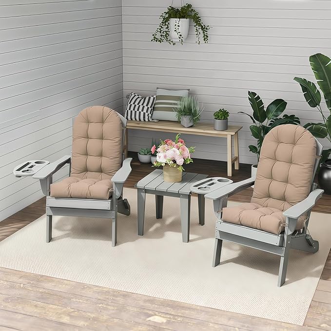 Adirondack Chair Cushion, Thickened Patio Chair Cushions with Ties, Waterproof and UV-Protected Rocking Chair Cushion for Indoor and Outdoor, Khaki.