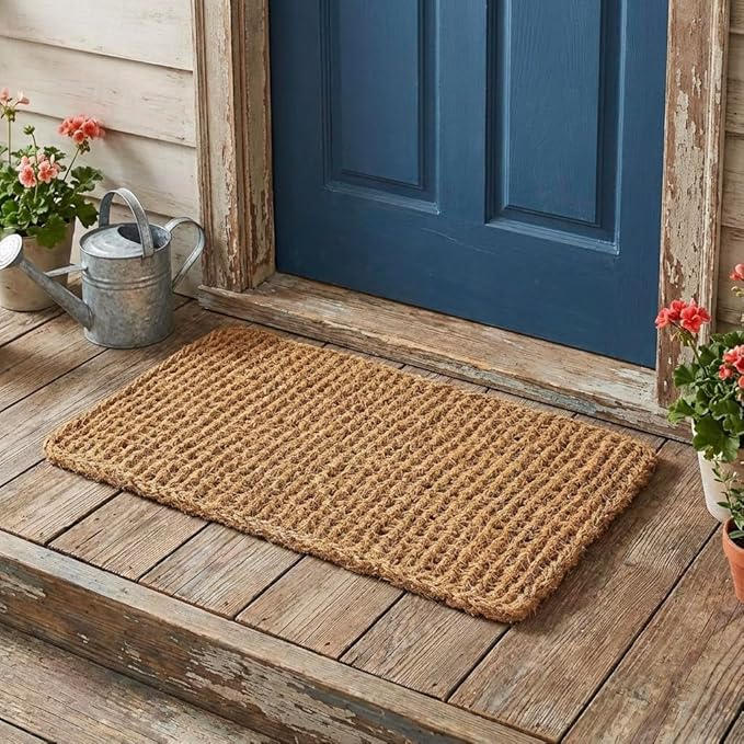 Kempf Dragon Weave Coco Coir Doormat, 18" x 30", Hand-Twisted Interwoven Fibers, Breathable Woven Backed Scraper Mat for Indoor Outdoor Entryways
