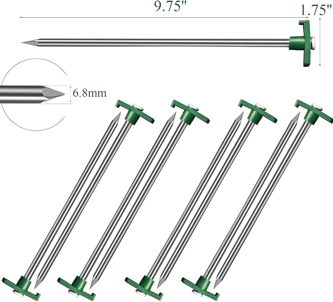 Cheardia 20 Pack Tent Stakes Heavy Duty, 9.75 Inch Yard Stakes Non-Rust Metal Tent Pegs Ground Stakes Tent Spikes for Camping Patio, Garden, Canopies, Grassland, Outdoor,Green