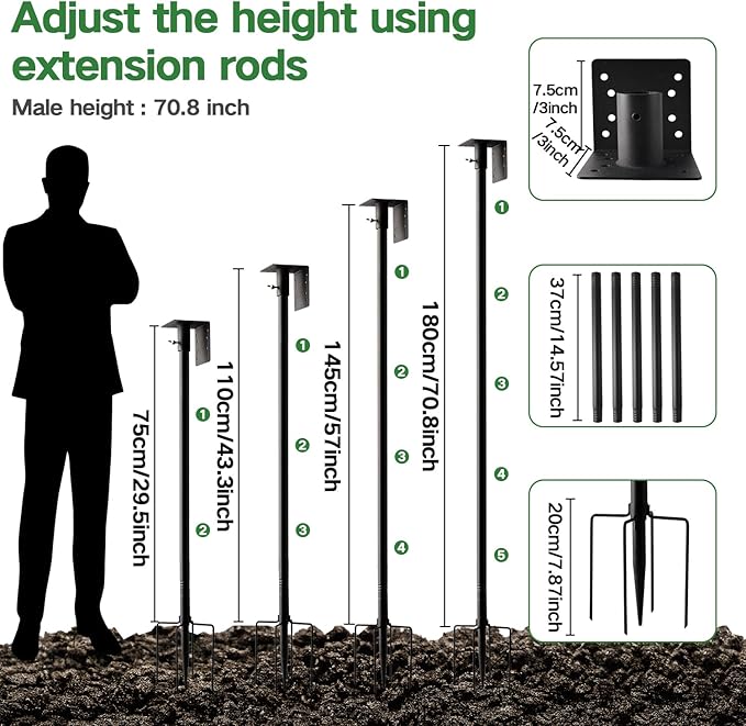 79-Inch Heavy-Duty Rustproof Bird Feeder Pole with 5-Prong Base - Splicable Adjustable Stand for Feeders, Birdhouses & Weather Stations, Enhances Birdwatching Experience (Bird House Not Included)