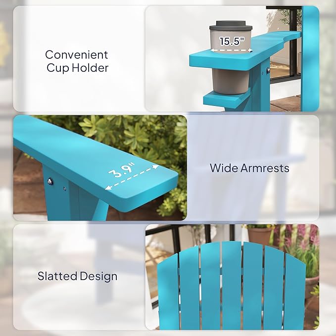 Outsunny Wooden Adirondack Chair, Outdoor Patio Lawn Chair with Cup Holder, Weather Resistant Lawn Furniture, Classic Lounge for Deck, Garden, Backyard, Fire Pit, Sky Blue