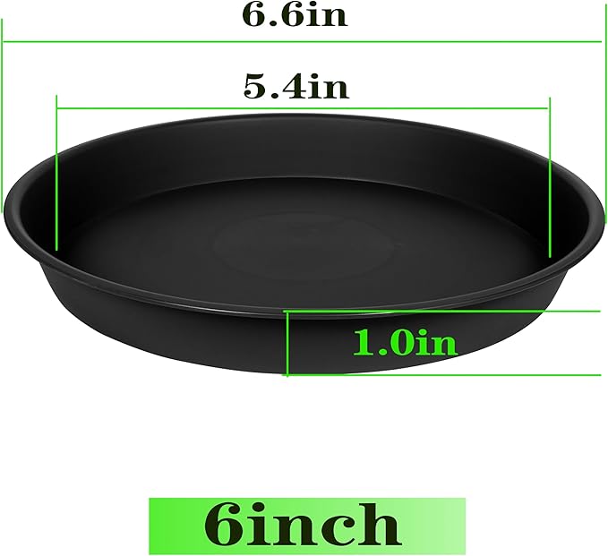 6 Packs of Plant Saucer Tray 6 inch, 4 5 6 8 10 12 14 16 18 20 inch Heavy Duty Plastic Drip Trays Saucers for Indoors Outdoor Garden, Flower Pot Drainage Tray, Plate for Planter 5-7" (6", Black)