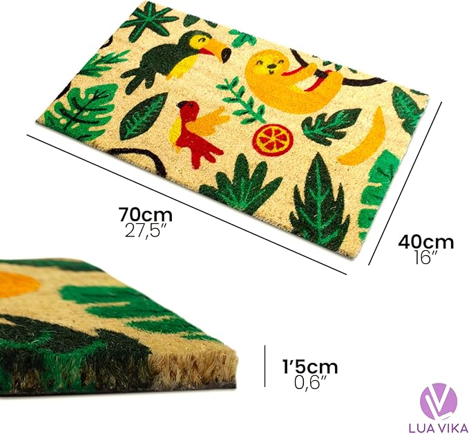 Coir Door Mat for Outside Entrance, Welcome Indoor Outdoor Doormat, Funny Front Door Mats 16"x27.5" (Jungle)