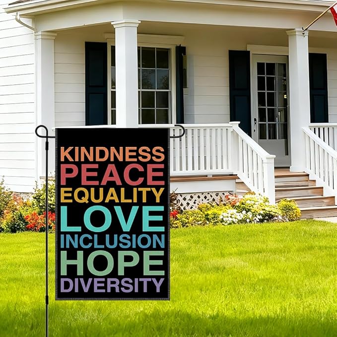RZHV Kindness Peace Equality Love Inclusion Hope Diversity Double-Sided Garden Flag for Outdoor House Yard Sign Garden Decor Parade, Inclusive Outdoor Banner, Kindness Social Justice Yard Sign