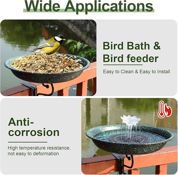 Deck Mounted Bird Bath,Dual Purpose Hummingbird Bath and Bird Feeder for Outside,Solar Bird Bath Fountains Combo Set for Balcony Railing Garden, for Backyard Birding & Wildlife,Copper Green