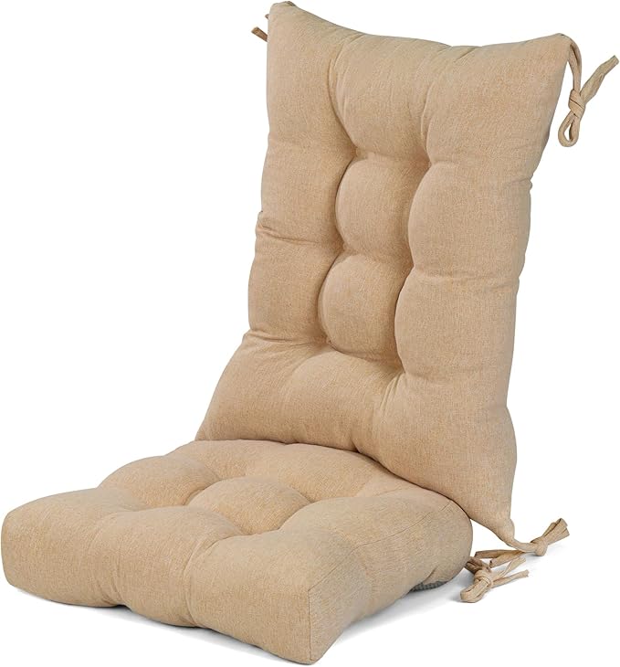 Lokex Rocking Chair Cushion 4 Inch Extra Thick, Cushions for Rocking Chairs Set of Seat and Back with Ties, Linen Fabric Indoor Outdoor Rocker, 17x21 & 17x17 Inches (Khaki)