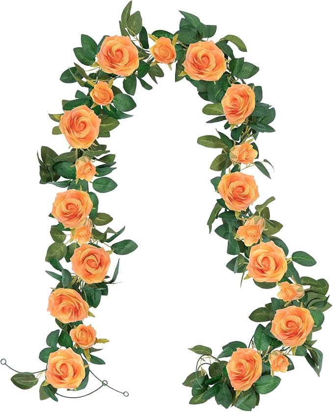 U'Artlines 3 Pack Artificial Orange Rose Vines Floral Garlands Total 19.5 Ft Fake Vine Silk Flower Garland for Indoor Outdoor Home Wedding Arch Garden Wall Decoration