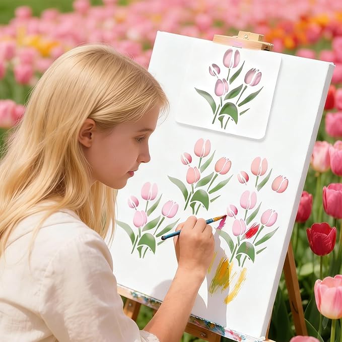 12 Pcs Large Flower Stencils for Painting, 5.12 X 5.12 Inch Flower Stencils for Crafts Reusable, Wood and Wall Stencils for Painting Large Pattern, DIY Templates Holiday Wall Paper (I)