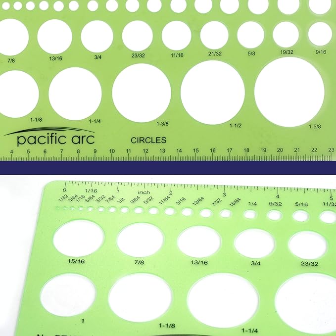 Pacific Arc Circles Template Guide, 40 Perfect Circles from 1/32 to 1 5/8 inch with Inch and Metric Graduations
