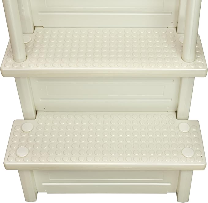 Aqua Select Anti-Slip in-Pool Steps with Outside Flip-Up Ladder | Pearl White | for Above Ground Swimming Pools | Can Mount to Decks 48" to 54" H | Safety Stairs Capacity Up to 350 lbs