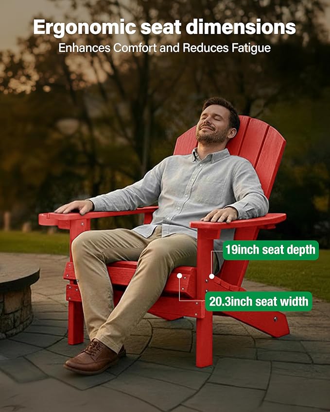 YEFU Adirondack Chairs Set of 6: Plastic Adirondack Chairs - Patio Chairs with Wood Texture - Outdoor Chair HIPS - Lawn Fire Pit Deck Porch Garden Chairs for Adults (Red)