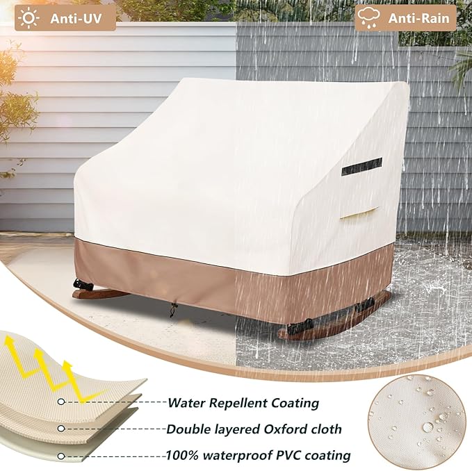 50" Double-Wide Outdoor Rocking Chair Cover, Waterproof & Dust Proof Patio Furniture Covers, Patio Chair Covers 51" W x 34" D x 45" H(Beige)