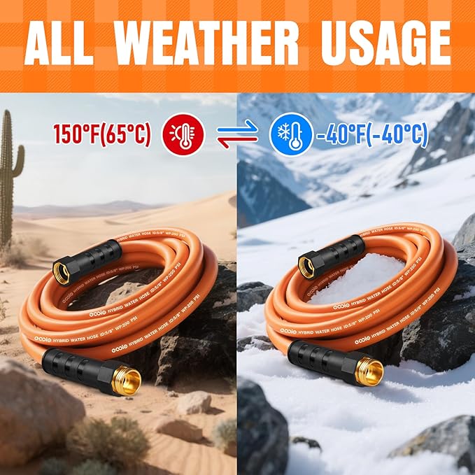 Garden Hose 30 ft x 5/8", NON-EXPANDING Flexible Water Hose, Kink Resistant Lightweight Hybrid Hose, Leakproof Yard Hose with Male to Female Fittings