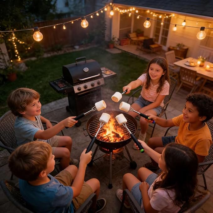 Telescoping Forks Smores Sticks for Fire Pit, 5 pcs S’mores Roasting Sticks for Camping, 6.3-11.4 Inch (5, 6.3-11.4 Inch)
