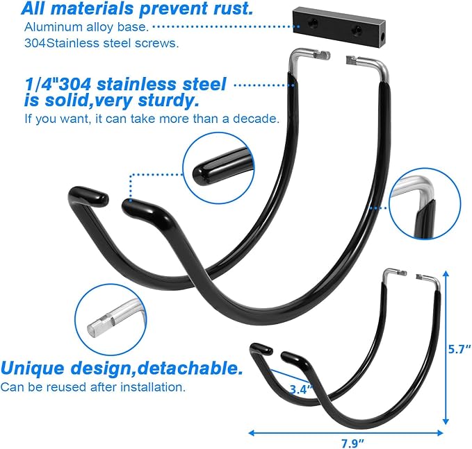 Garden Hose Holder Water Hose Hanger Wall Mounted,304Stainless Steel Solid Hose Hook Holds Up to 150Ft Garden Hose, Expandable Hose, Water Hose - Black Paint