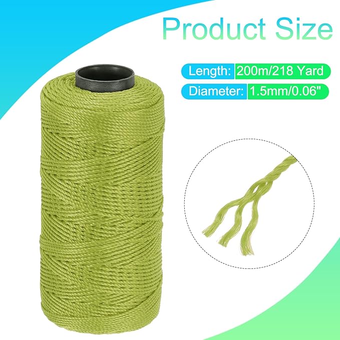 MECCANIXITY Nylon String 3 Strands Twisted Mason Line 1.5mm x 218 Yards Nylon Twine String for DIY Projects, Home Improvement, Gardening, Gift Wrapping, Christmas Party Supplies, Army Green