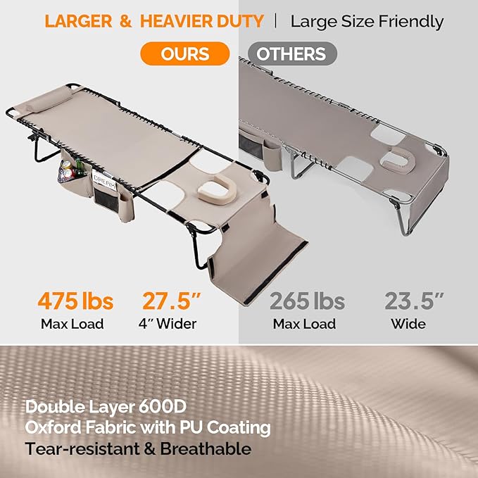 Bonnlo Oversized Folding Tanning Chair with Face Hole & Carrying Bag,Beach Lounge Chair Outdoor for Adults, Portable Sunbathing Recliner,Laying Out Chairs for Tanning Lounger Outside,Supports 265 lbs