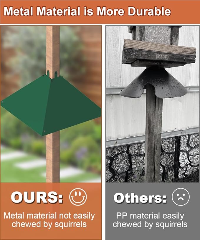 Metal Squirrel Baffle for 4x4 Post, Outside Wooden Pole Mount Squirrel Guards for Bird Feeders, 17 Inch Squirrels Deterrents Stopper to Deter Racoons, Green, 1pcs