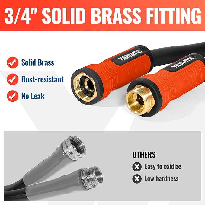 YAMATIC Garden Hose 15ft x 5/8", Ultra Durable Water Hose with Swivel Handle, Kink Resistant, Soild Brass 3/4" Connection Fittings, Leak Proof for Gardening, Agriculture, Car Wash, Lawn, Black